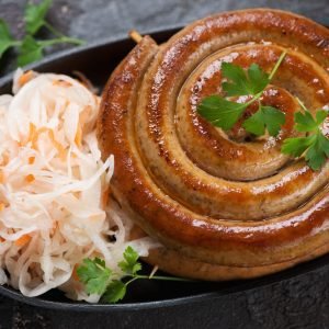 Chakalaka Wors with sauerkraut on a plate
