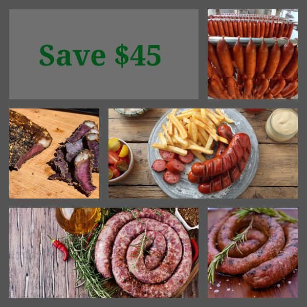 A variety of South African meats including biltong, boerewors, and droëwors from the NetVleish Moerse Box in Canada